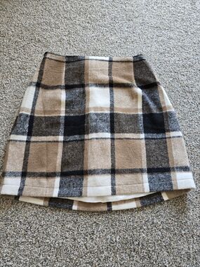 Neutral Plaid Mini Skirt - Beige and Black